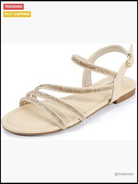 Rhinestone Strappy Sandals with Back Strap Open Toe Slingback Ankle Strap